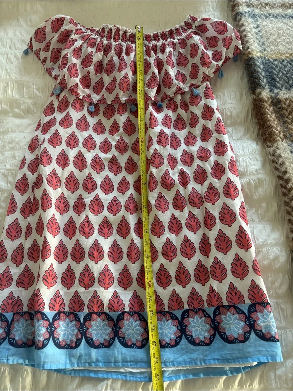 Hatley White Dress with Pink Leaf Print and Blue Tassel Trim - Picture 7 of 7